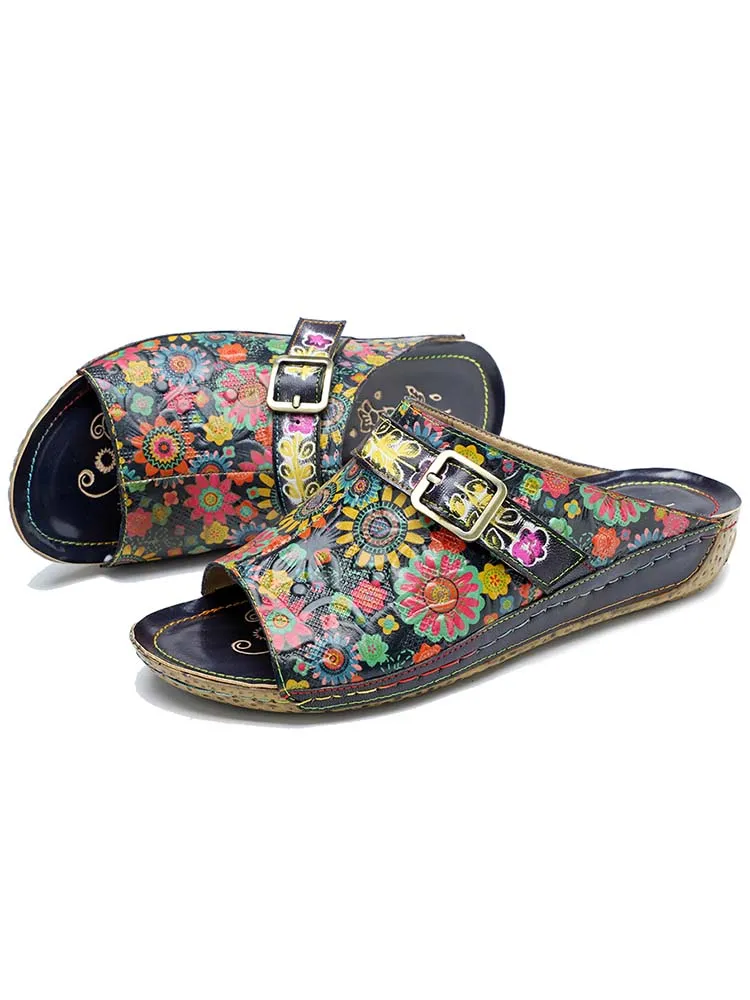 Retro Flower Printed Handmade Slippers