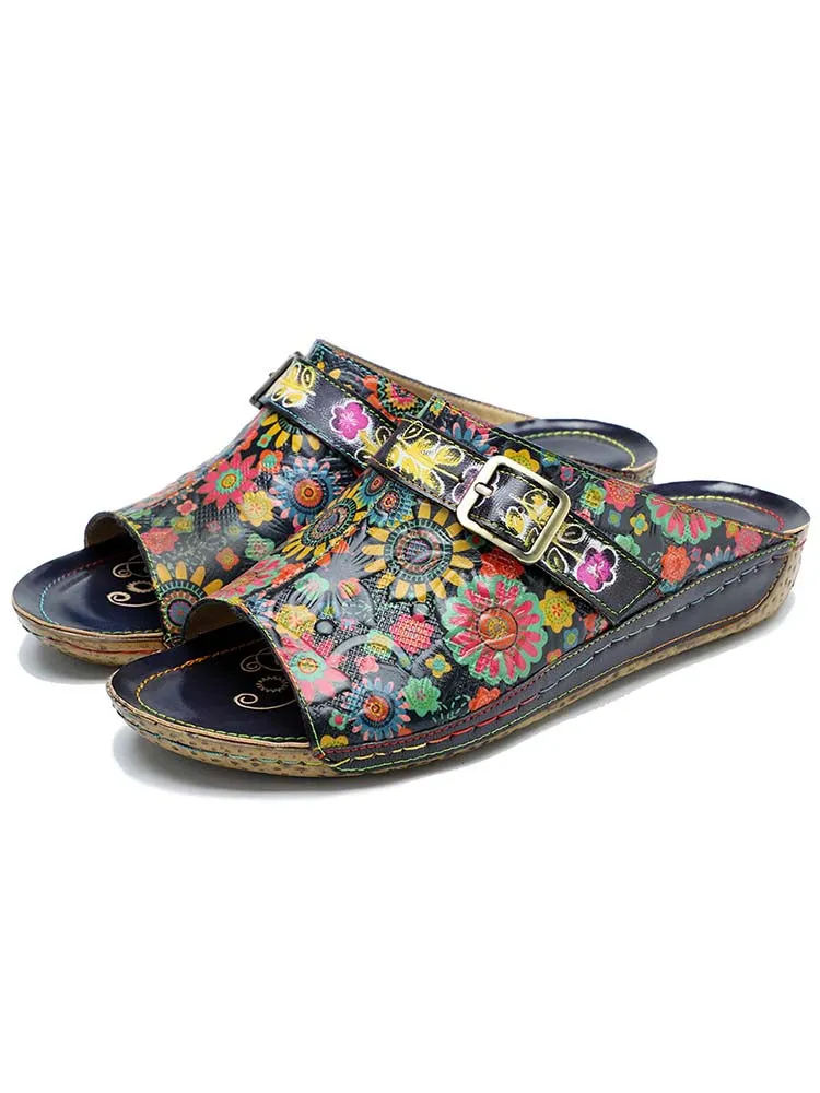 Retro Flower Printed Handmade Slippers