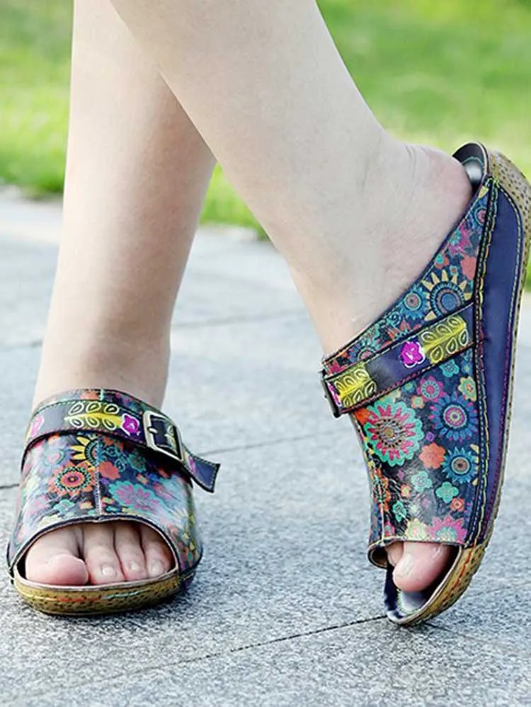 Retro Flower Printed Handmade Slippers