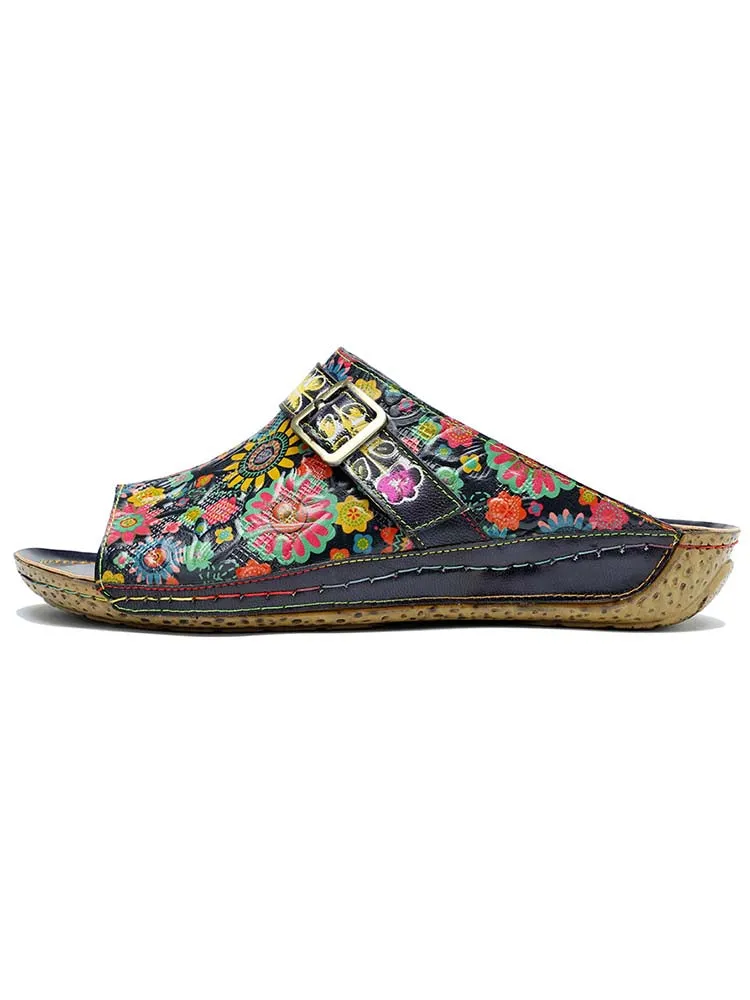 Retro Flower Printed Handmade Slippers
