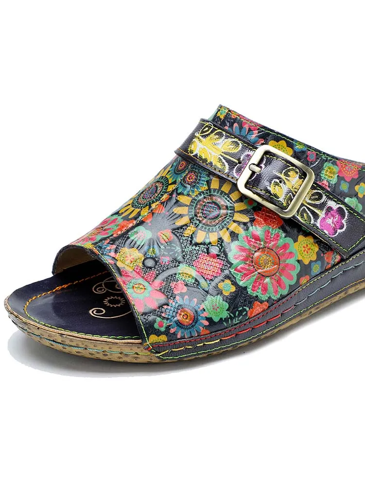 Retro Flower Printed Handmade Slippers