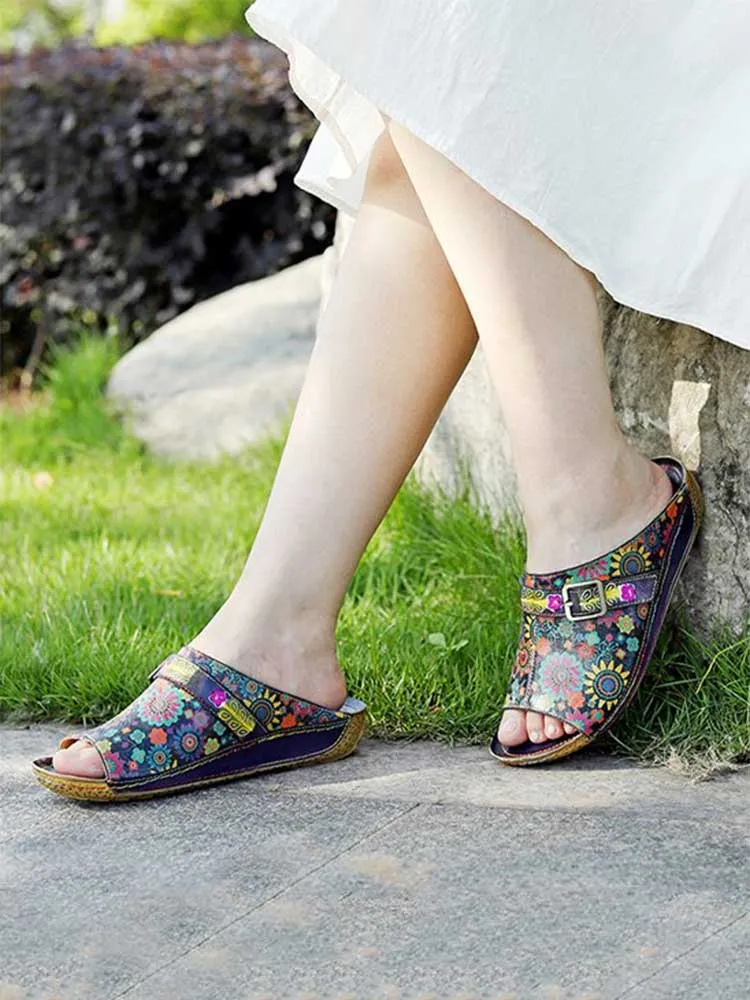 Retro Flower Printed Handmade Slippers