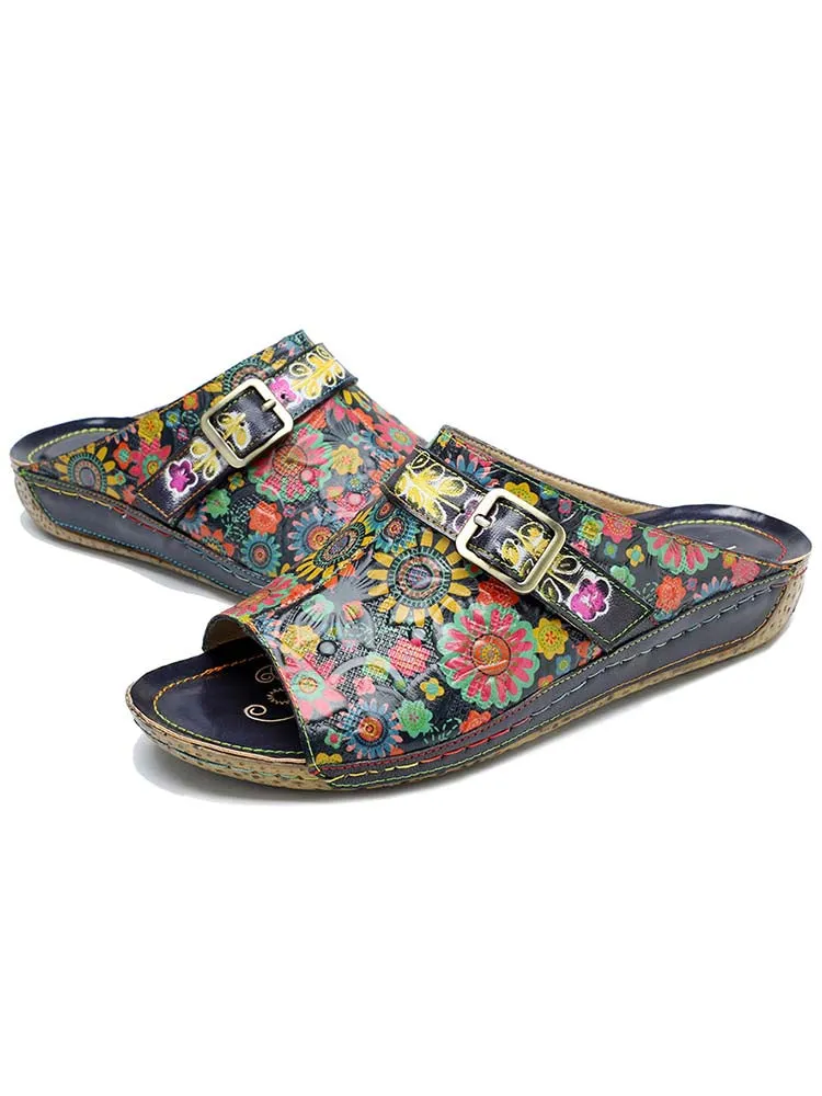 Retro Flower Printed Handmade Slippers