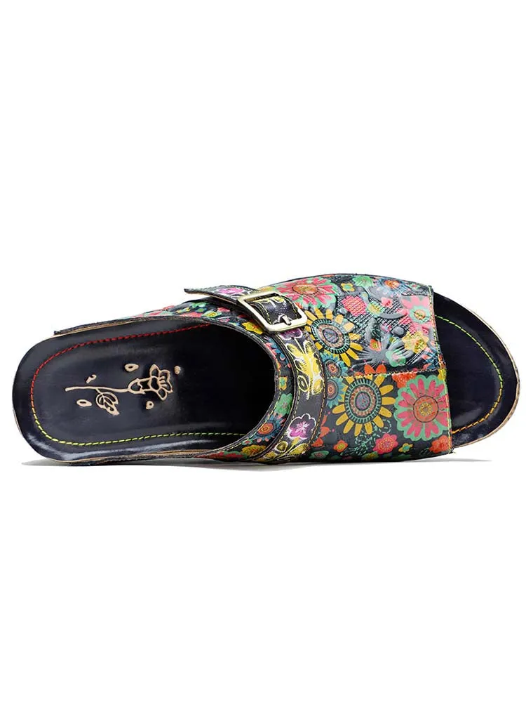 Retro Flower Printed Handmade Slippers