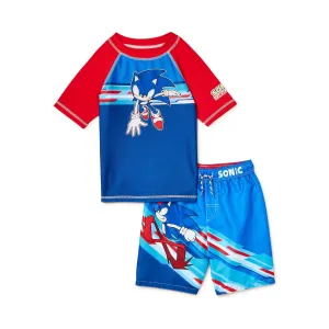 Sonic the Hedgehog Swimsuit Boys Rash Guard and Swim Trunks Set Two Piece