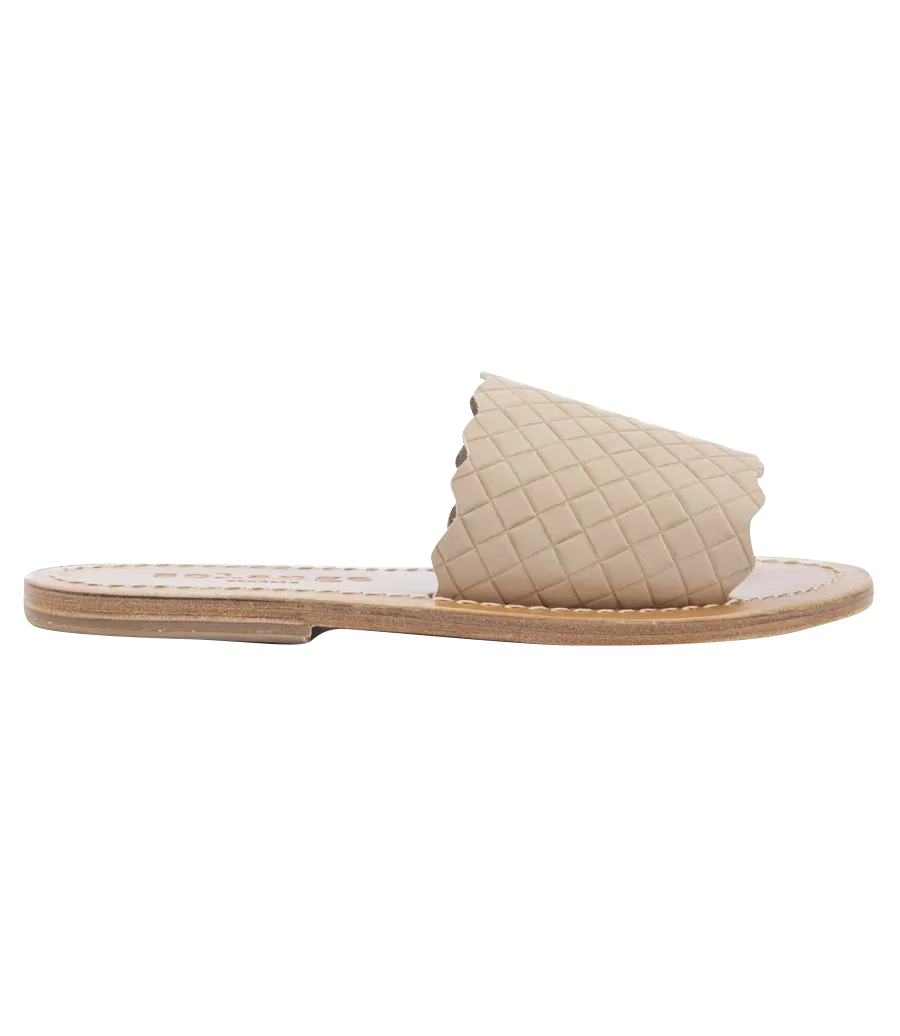 STRIPE SLIDE SANDALS IN TEXTURED LEATHER FT WAVY HEM