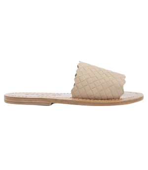 STRIPE SLIDE SANDALS IN TEXTURED LEATHER FT WAVY HEM