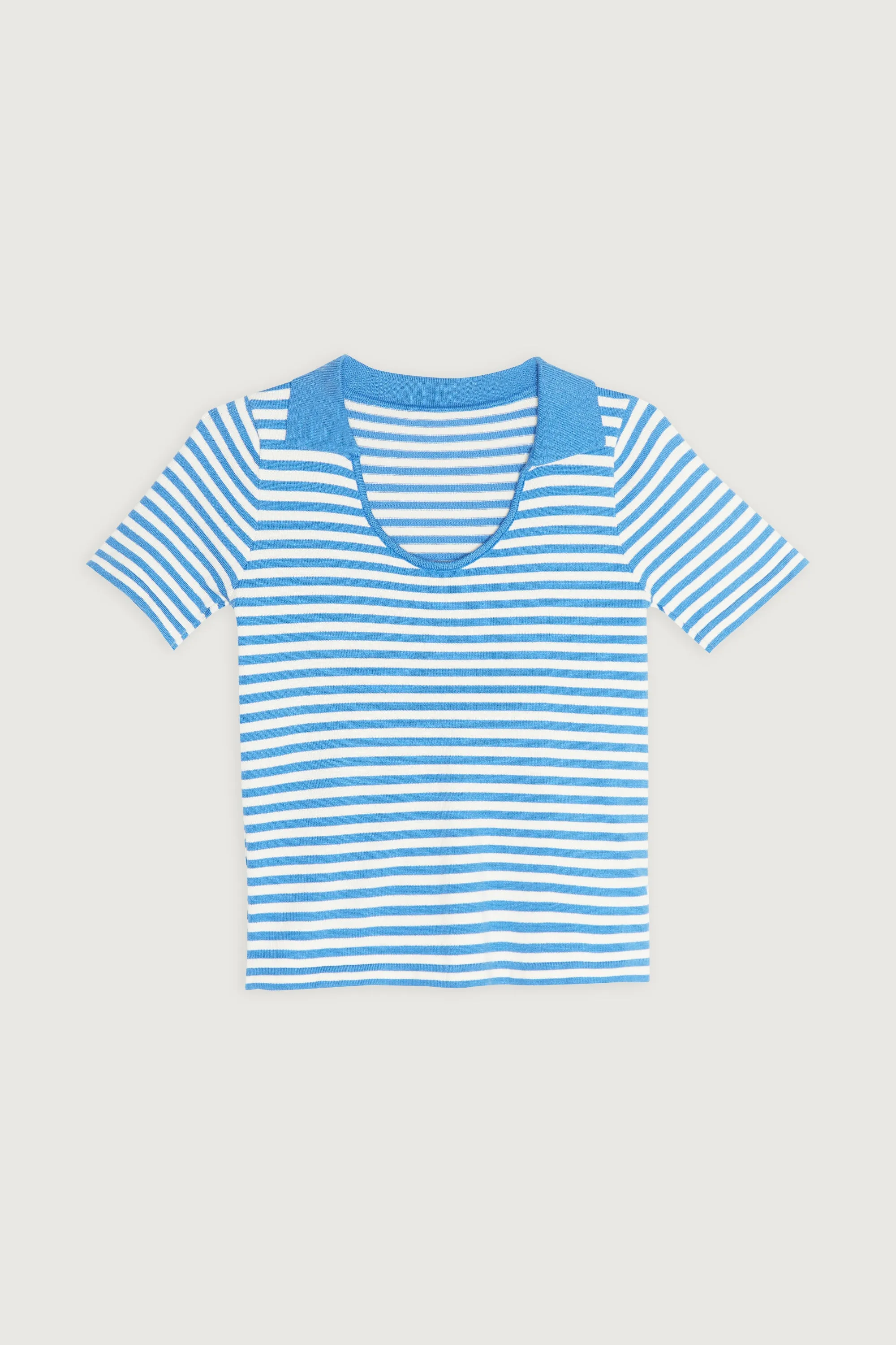STRIPED SCOOP NECK COLLARED TOP