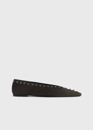Suede lace-up ballerinas pepper