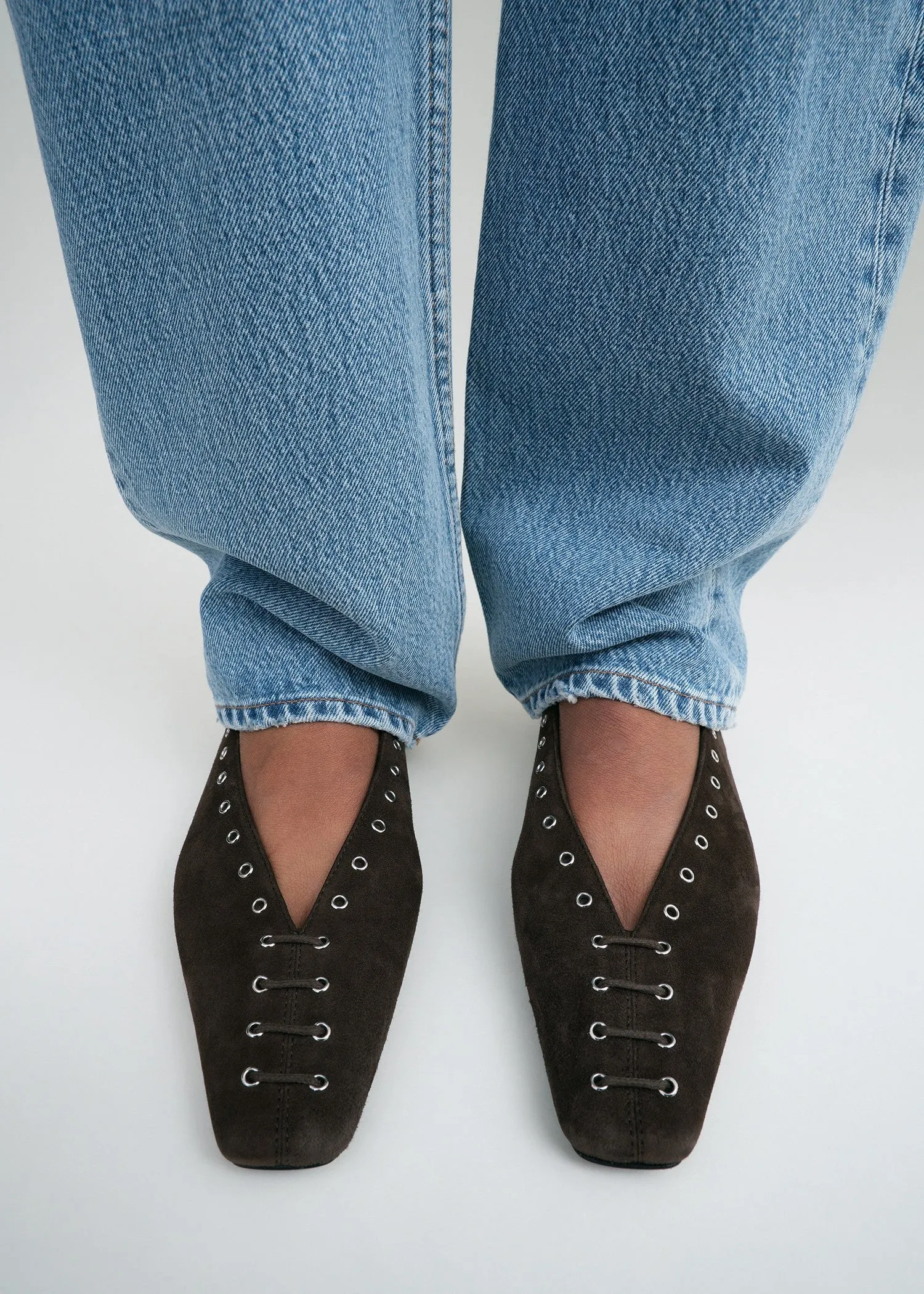 Suede lace-up ballerinas pepper