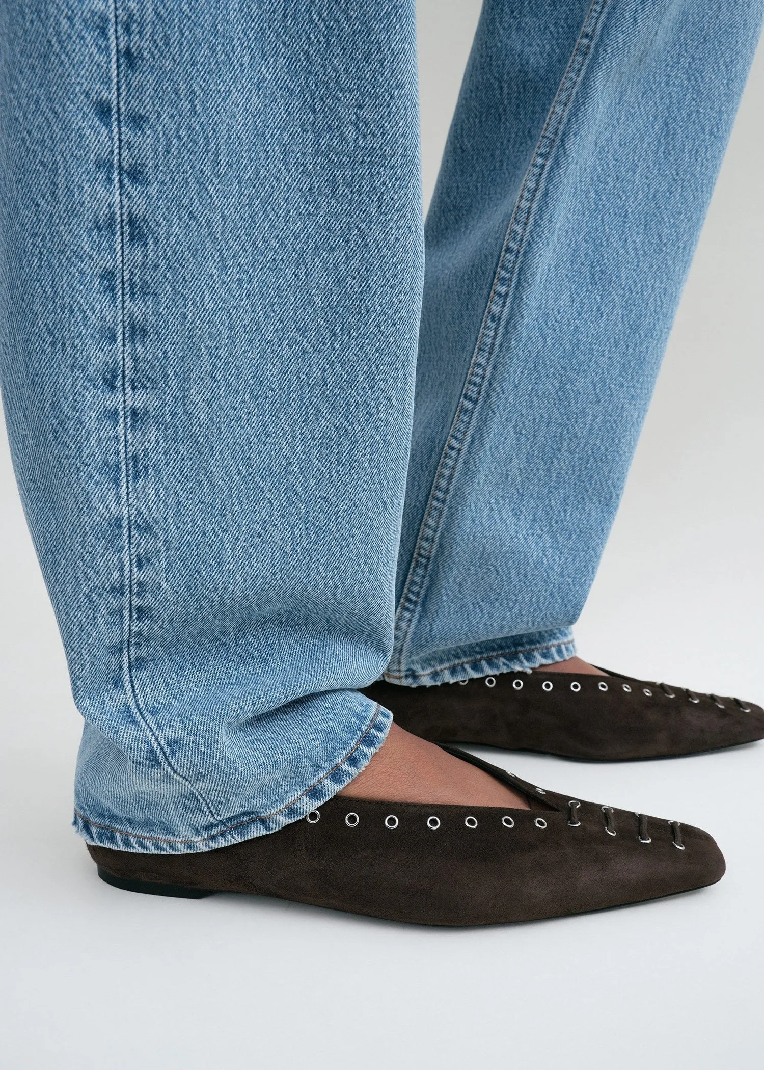Suede lace-up ballerinas pepper