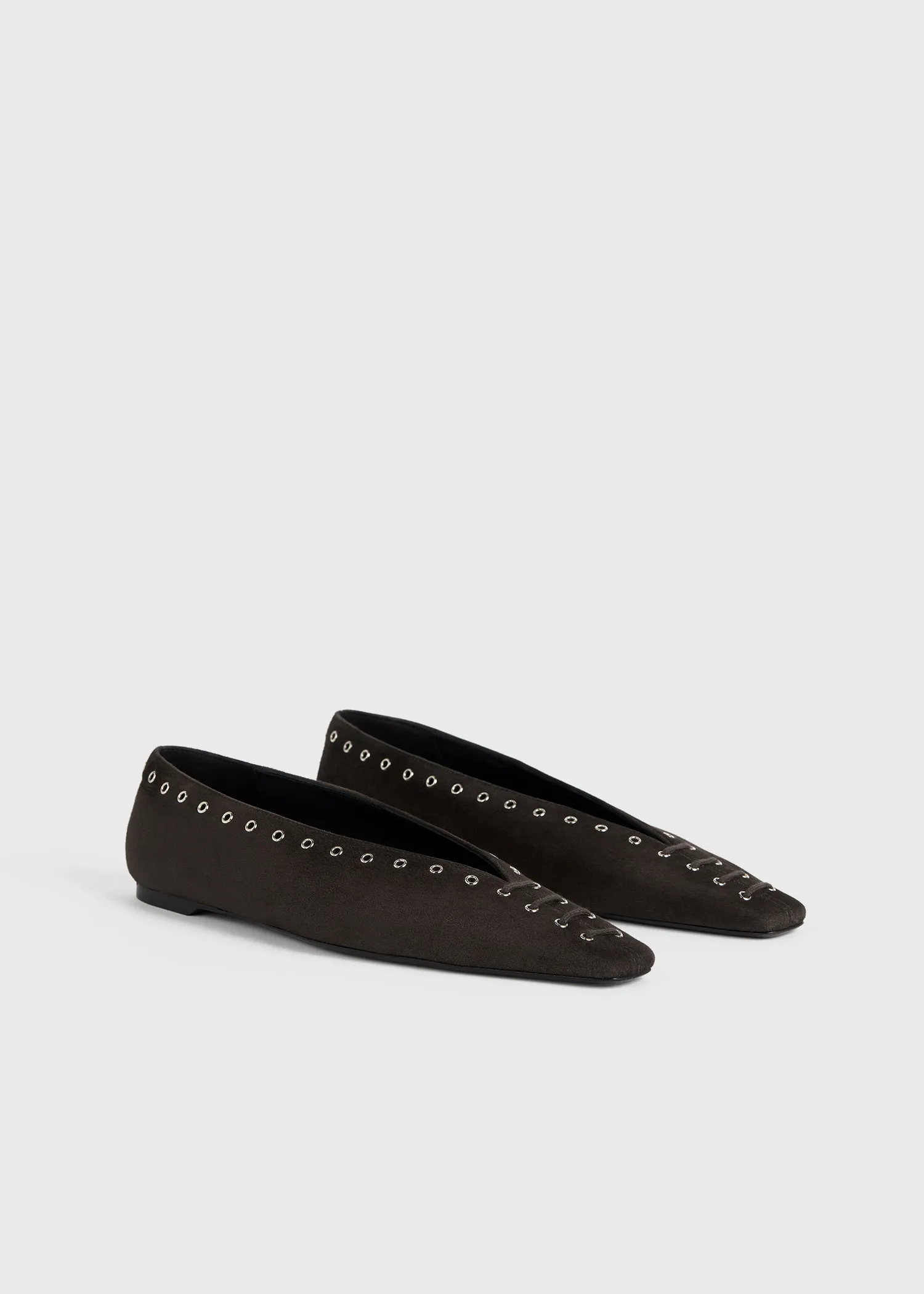 Suede lace-up ballerinas pepper