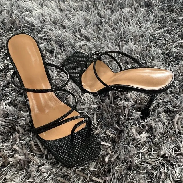Summer Pumps Sexy 2020 snake print Slippers Sandals Shoes Women Thin High Heels Square Toe Sandal Lady Pump Shoes Mules