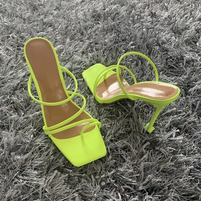 Summer Pumps Sexy 2020 snake print Slippers Sandals Shoes Women Thin High Heels Square Toe Sandal Lady Pump Shoes Mules