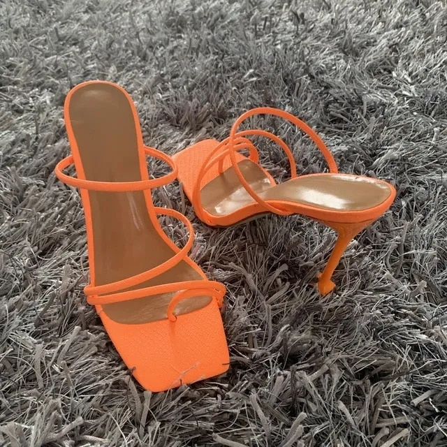 Summer Pumps Sexy 2020 snake print Slippers Sandals Shoes Women Thin High Heels Square Toe Sandal Lady Pump Shoes Mules