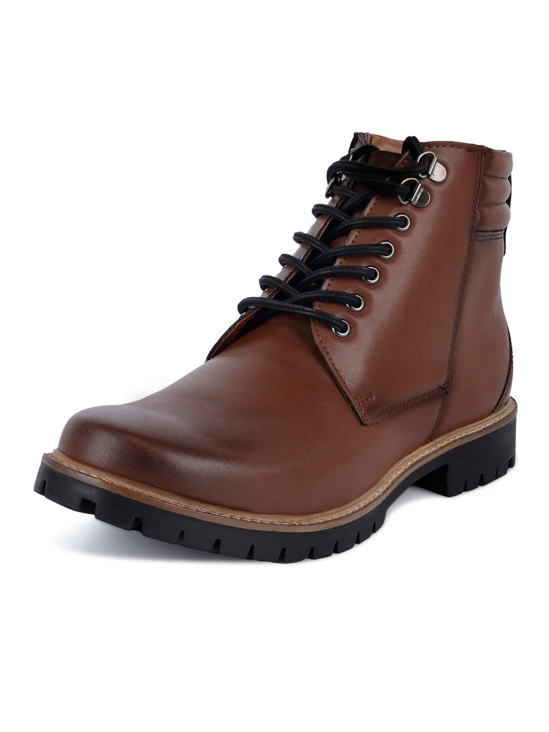 Tan Handcrafted Derby Lace Up Chain Boots