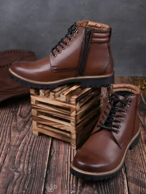 Tan Handcrafted Derby Lace Up Chain Boots