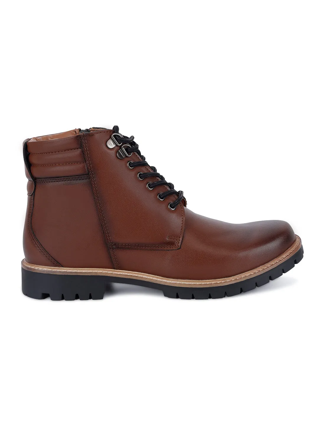 Tan Handcrafted Derby Lace Up Chain Boots