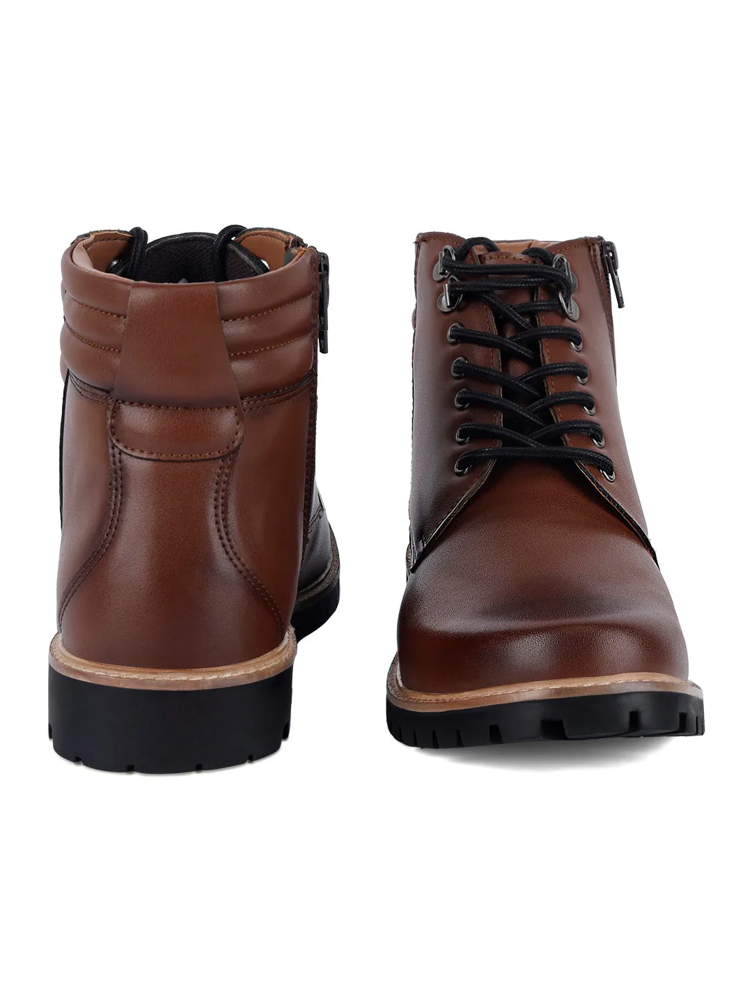 Tan Handcrafted Derby Lace Up Chain Boots