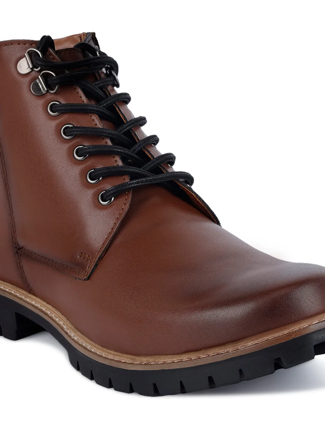 Tan Handcrafted Derby Lace Up Chain Boots