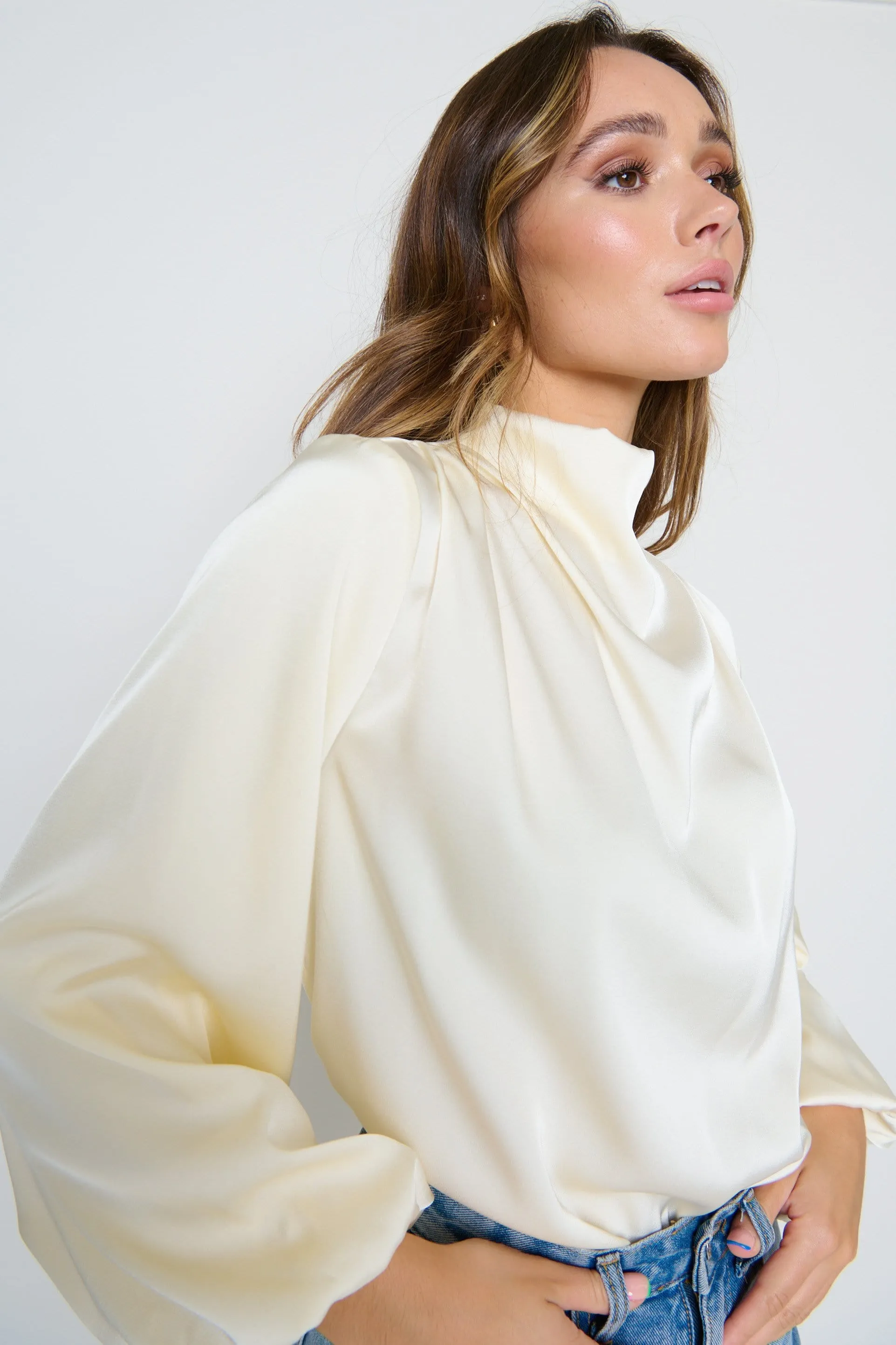 Tate Cowl Neck Pleated Blouse - Oyster
