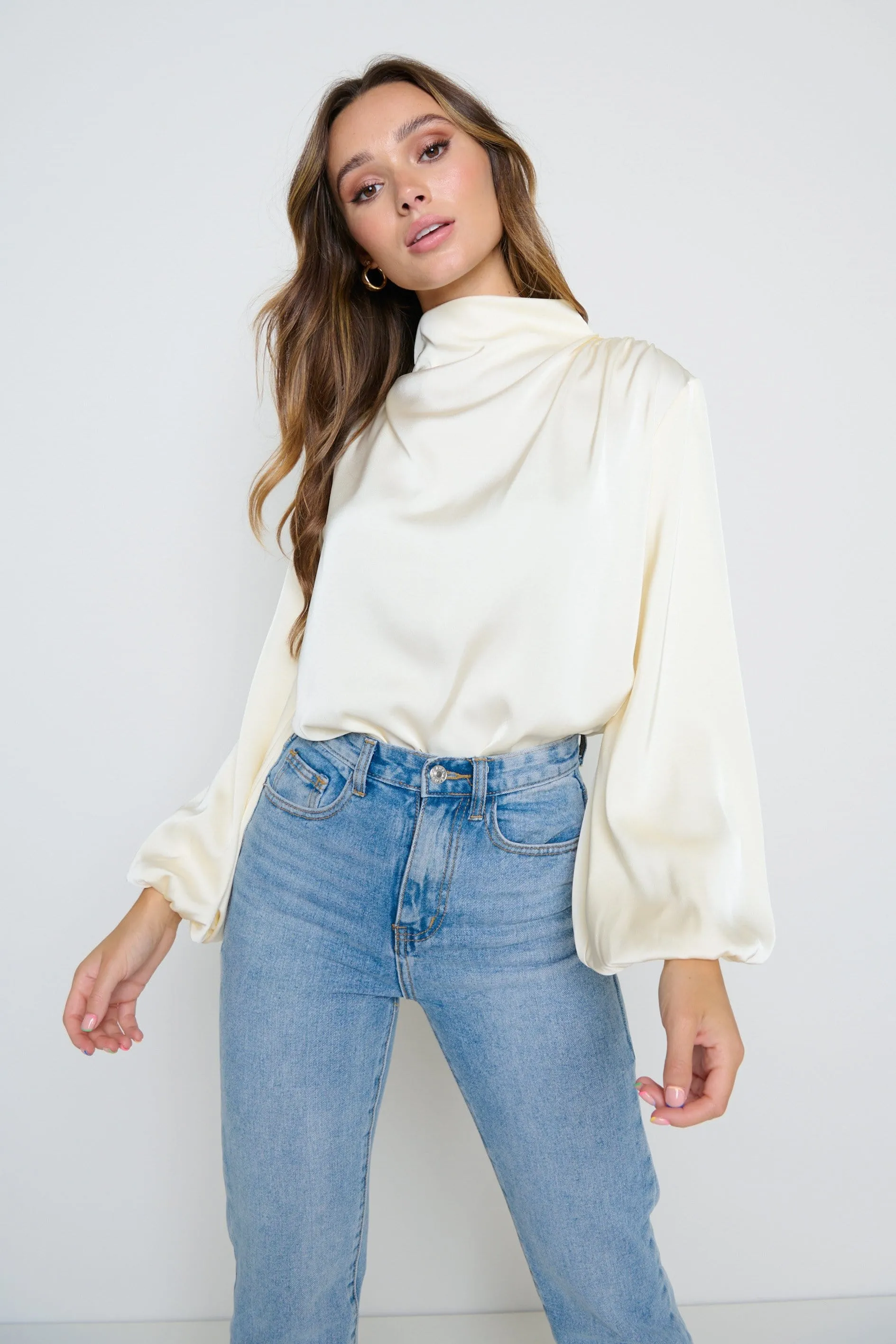 Tate Cowl Neck Pleated Blouse - Oyster