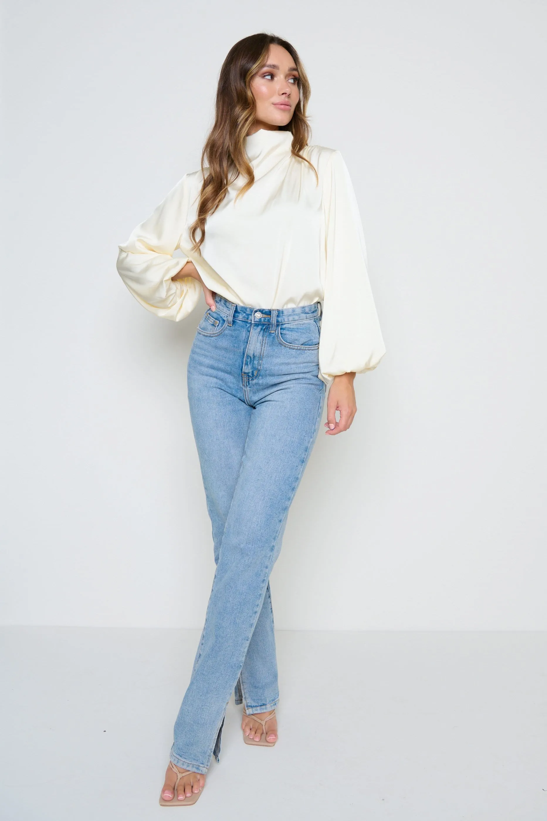 Tate Cowl Neck Pleated Blouse - Oyster