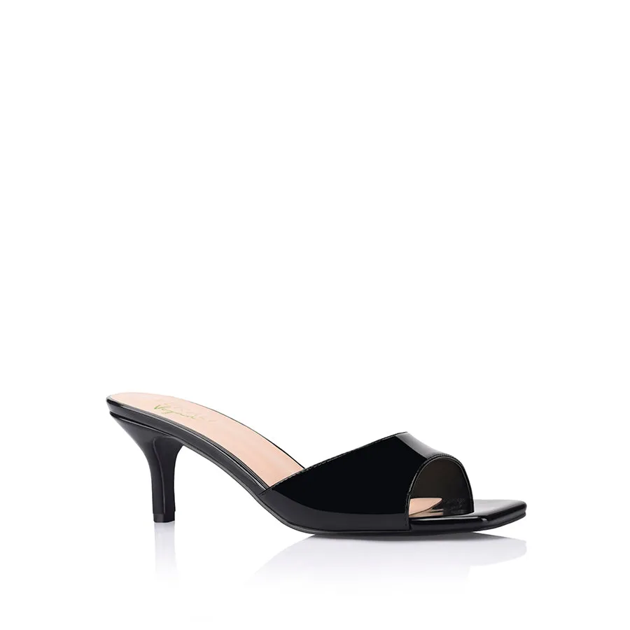 Taylor Kitten Heel Mules - Black Patent