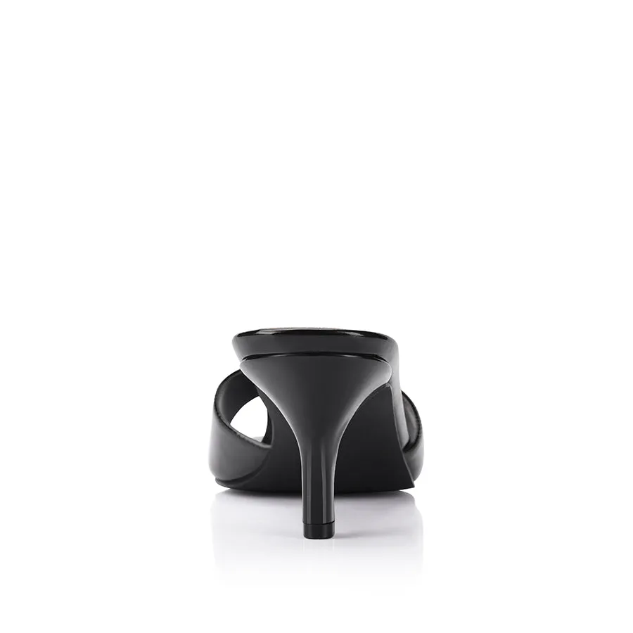 Taylor Kitten Heel Mules - Black Patent