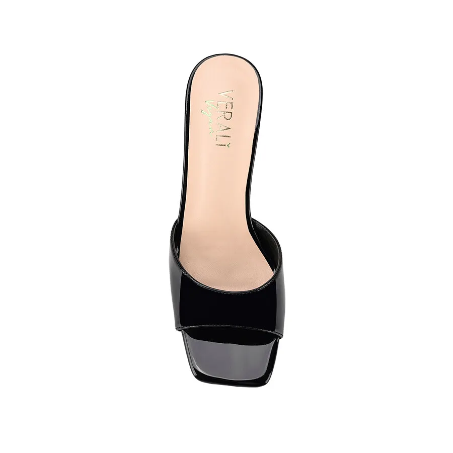 Taylor Kitten Heel Mules - Black Patent