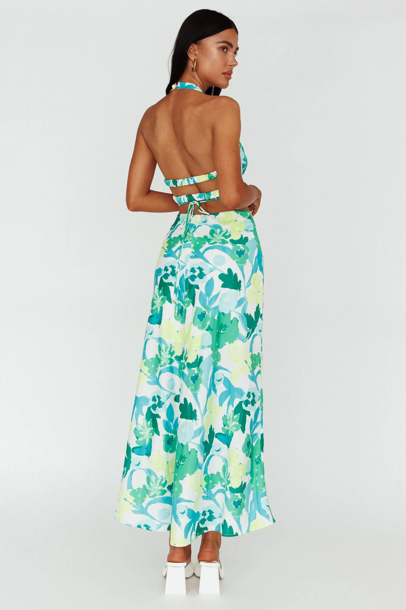 Tuscan Summers Cut-Out Midi Dress Floral Green