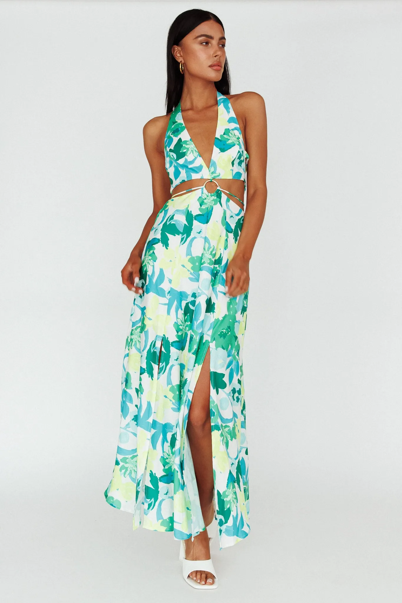 Tuscan Summers Cut-Out Midi Dress Floral Green