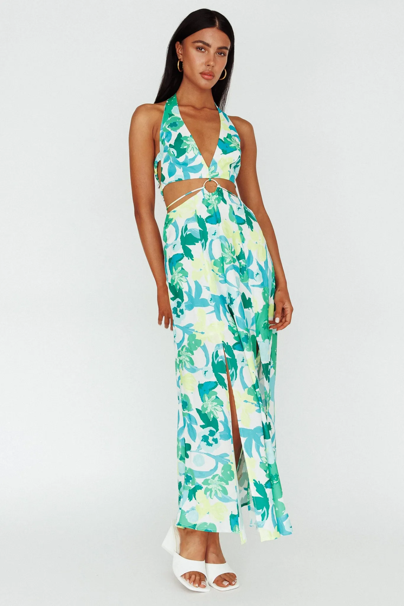 Tuscan Summers Cut-Out Midi Dress Floral Green