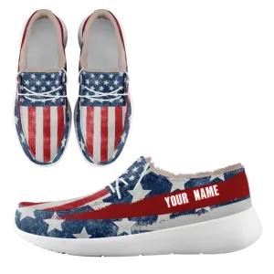 Unique Gift,Personalized USA Flag Sneakers, Custom Stars and Stripes Loafer Shoes, Fur Lining Shoe, Pride in Comfort,FN042-24020304-4w