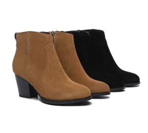 Women Boots Ankle Leather Zipper Block Heels Velora