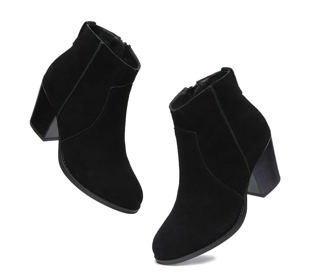 Women Boots Ankle Leather Zipper Block Heels Velora