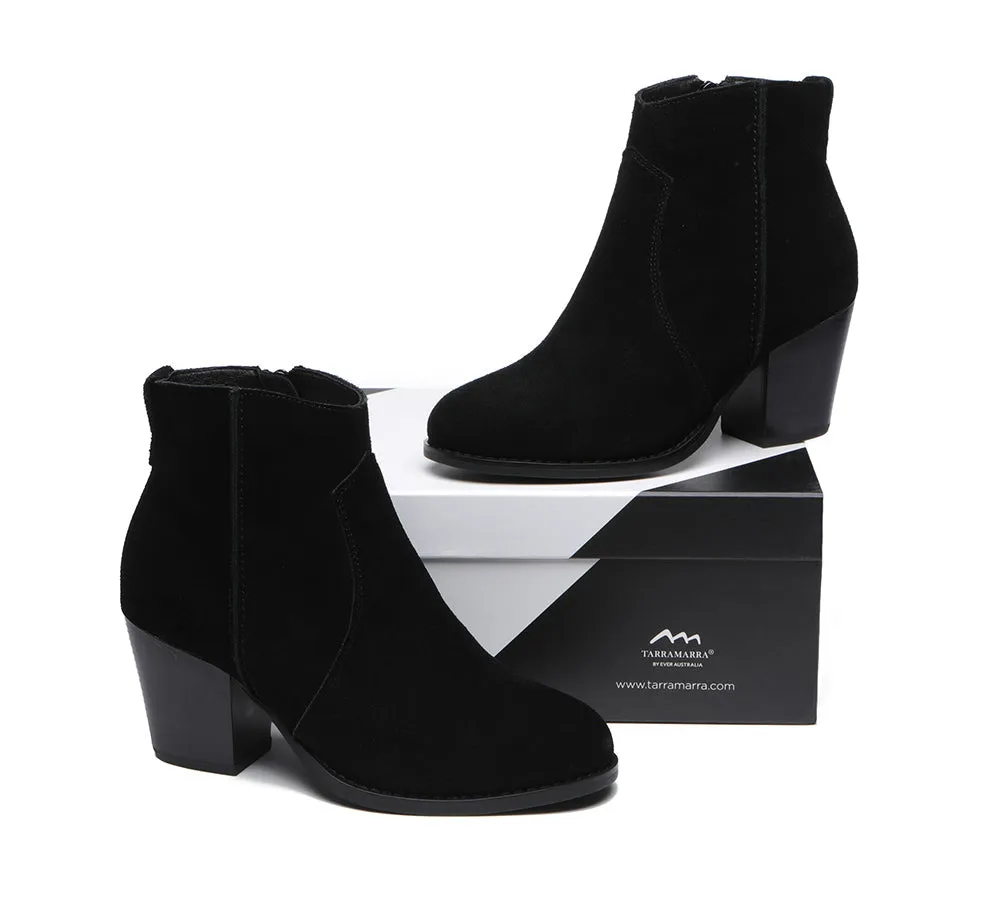 Women Boots Ankle Leather Zipper Block Heels Velora