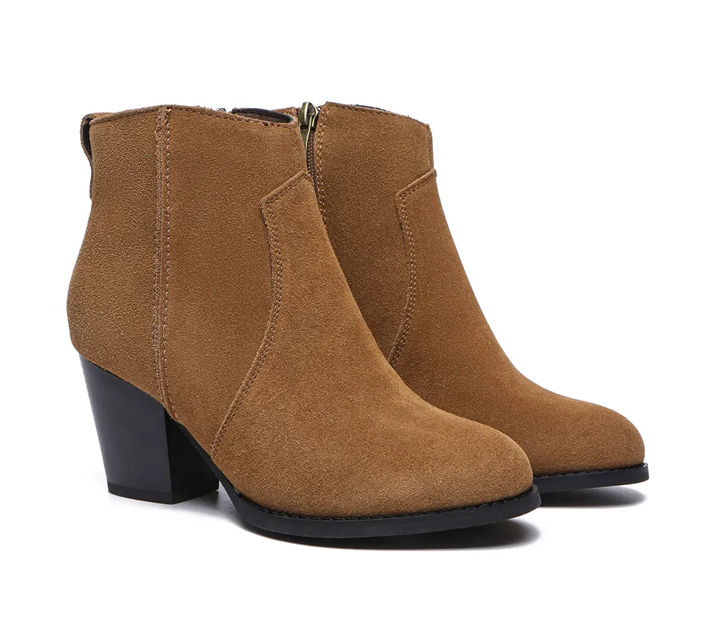 Women Boots Ankle Leather Zipper Block Heels Velora