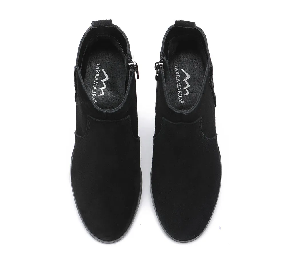 Women Boots Ankle Leather Zipper Block Heels Velora