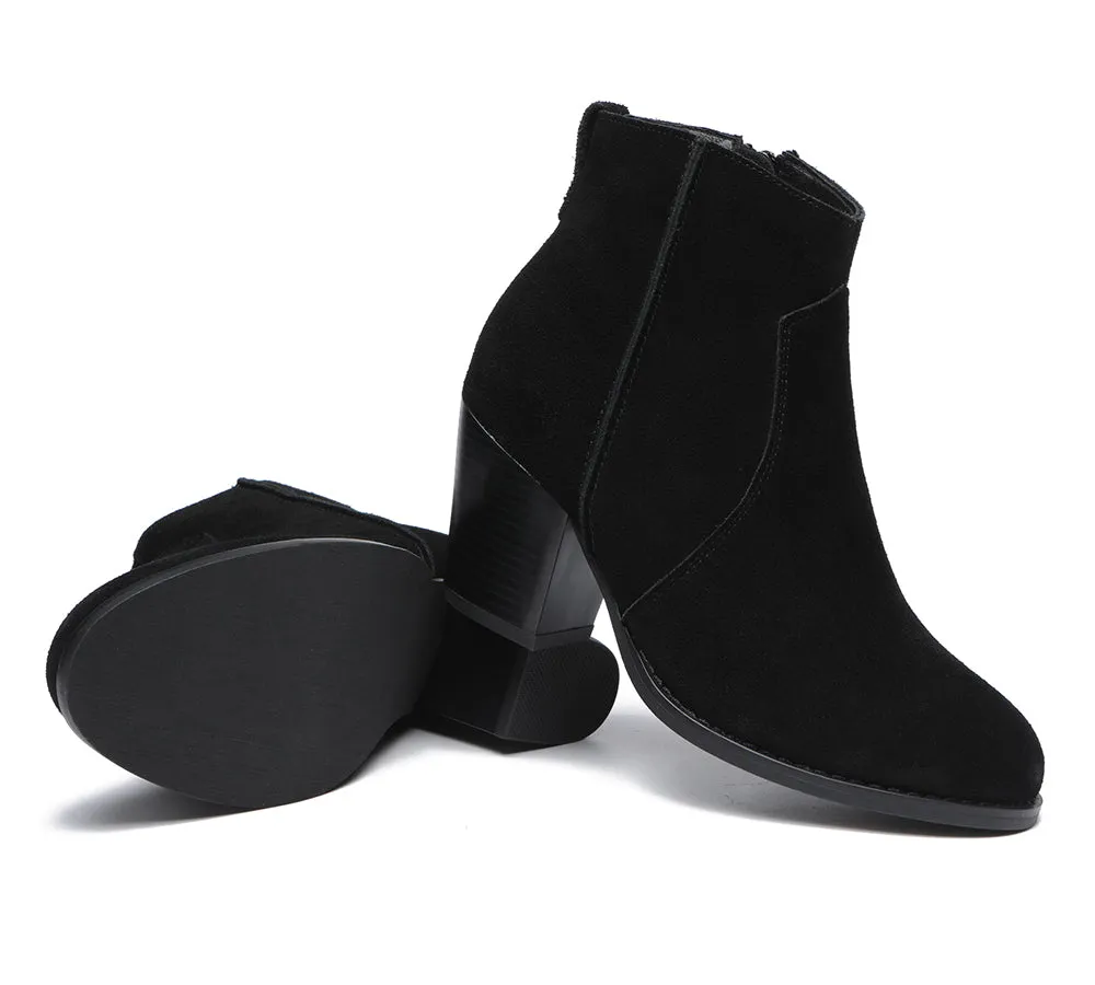 Women Boots Ankle Leather Zipper Block Heels Velora