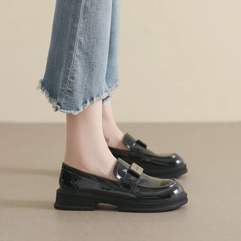 Women Retro Casual Glossy Leather Fashion Loafers