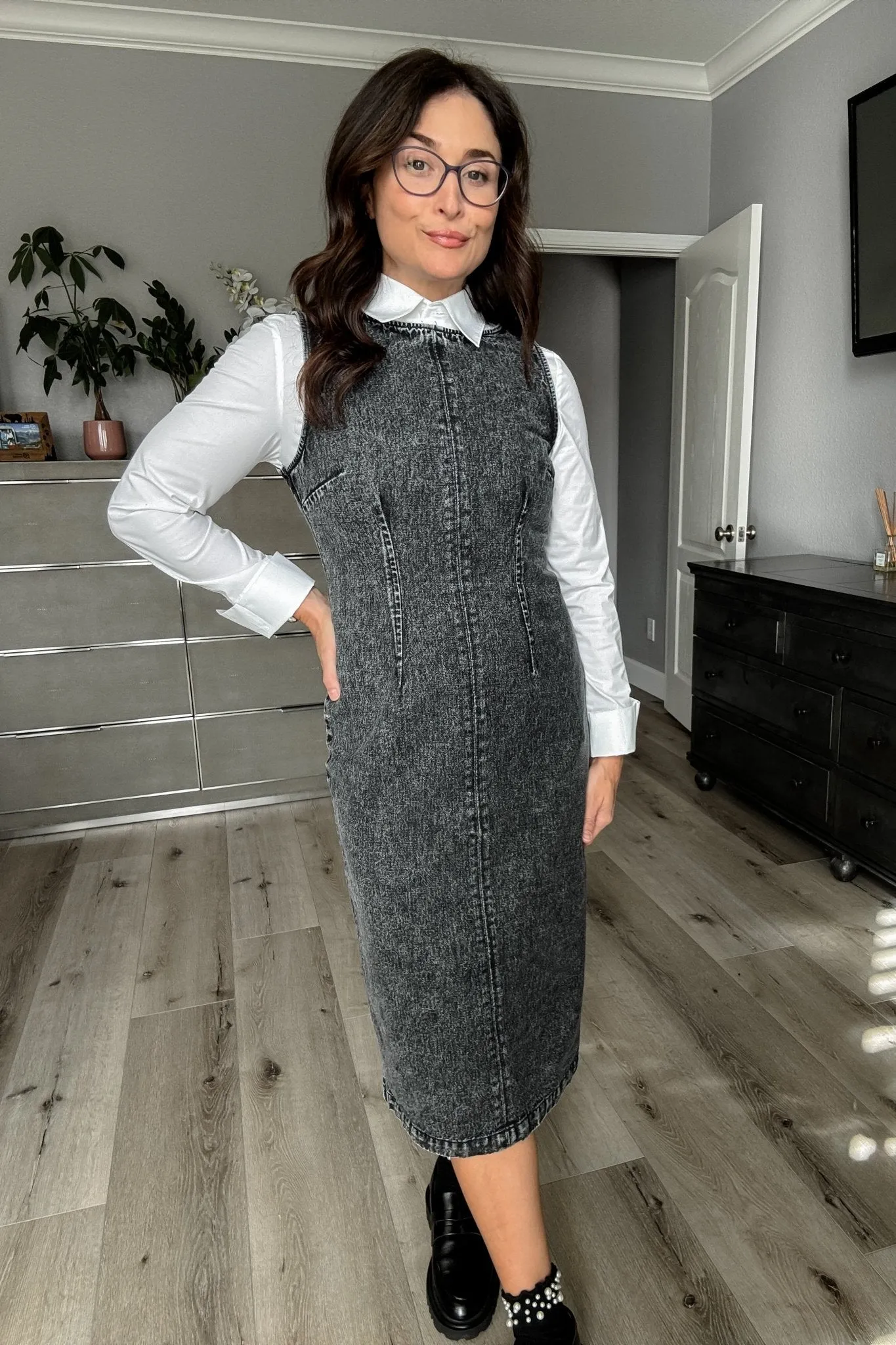 Women's Denim Midi Dress | Sage The Label | Black
