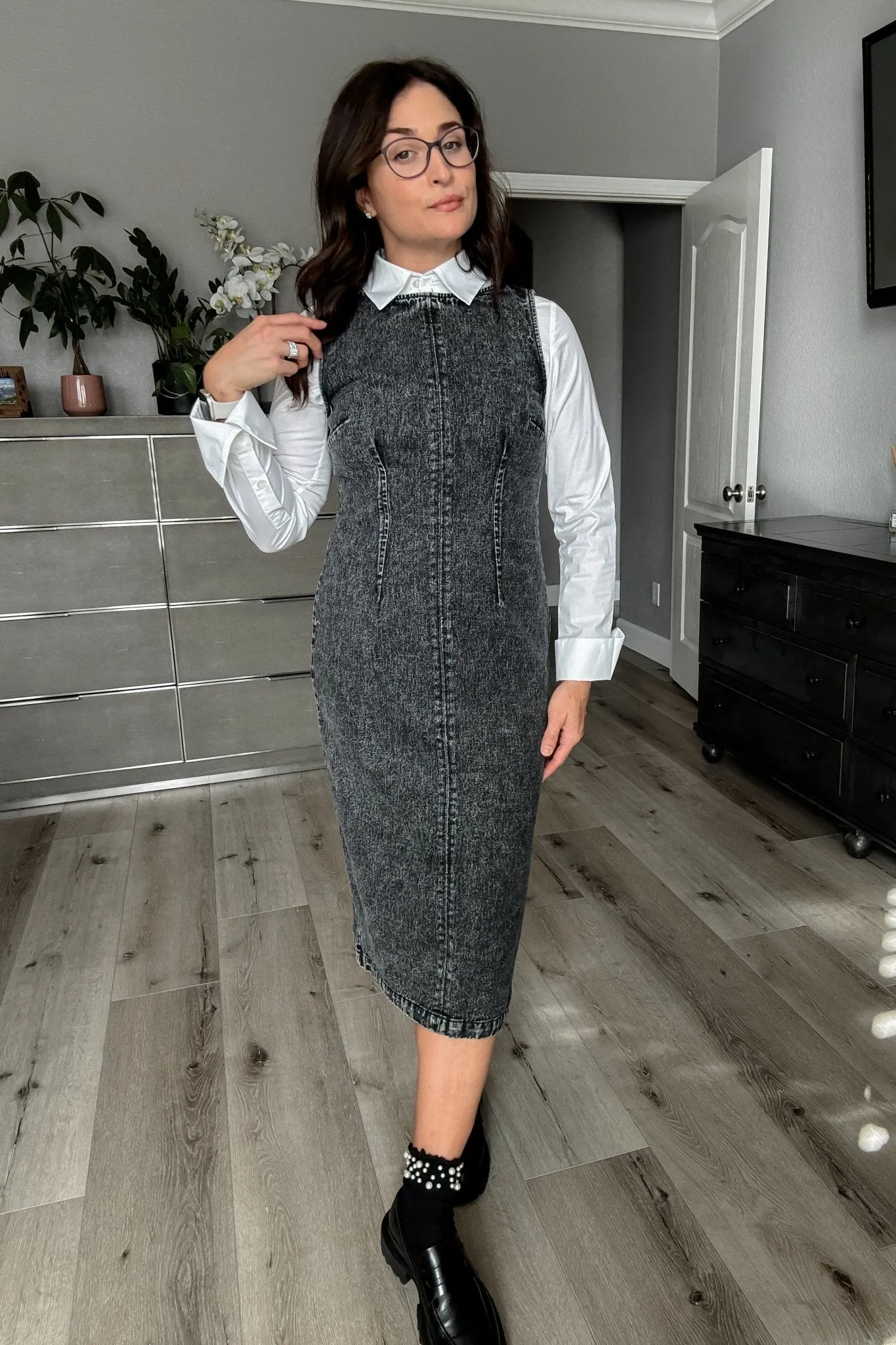 Women's Denim Midi Dress | Sage The Label | Black