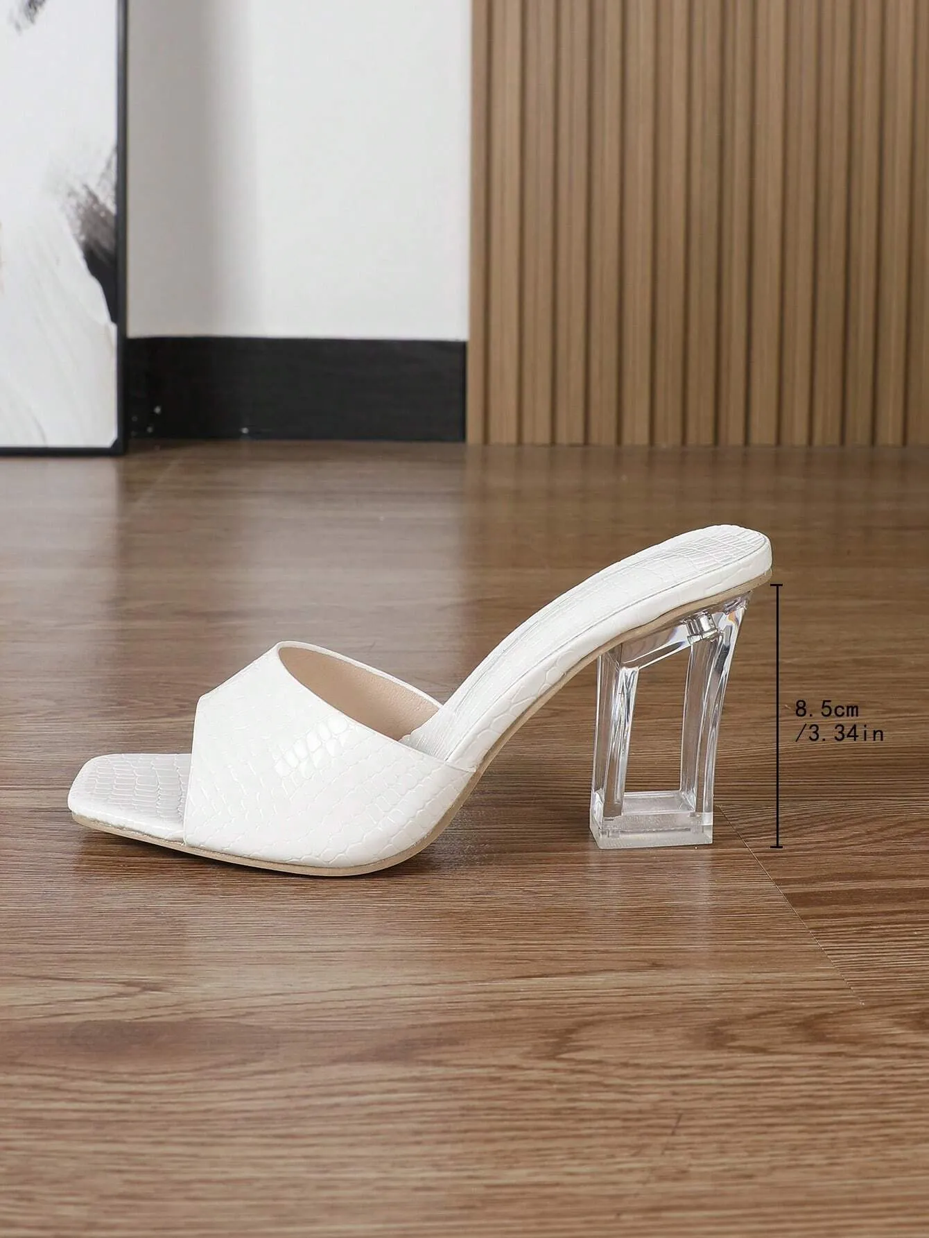 Women's Square Toe Mules Hollow Out Crystal High Heel Sandals